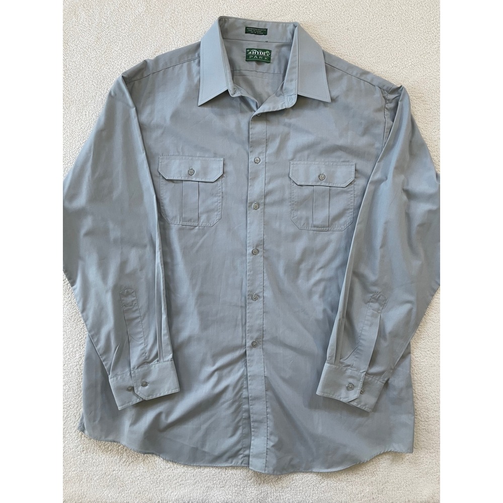 Hyde Park Button Down Shirt Mens XL Gray Long‎ Sleeve Safari Military Cargo Army